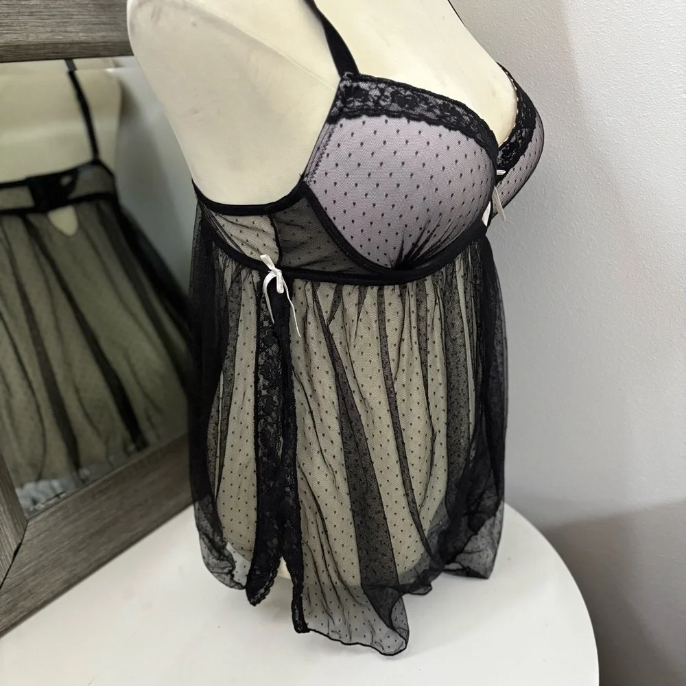 Dreamgirl Black Chemise with Lace Trim and Sheer Mesh